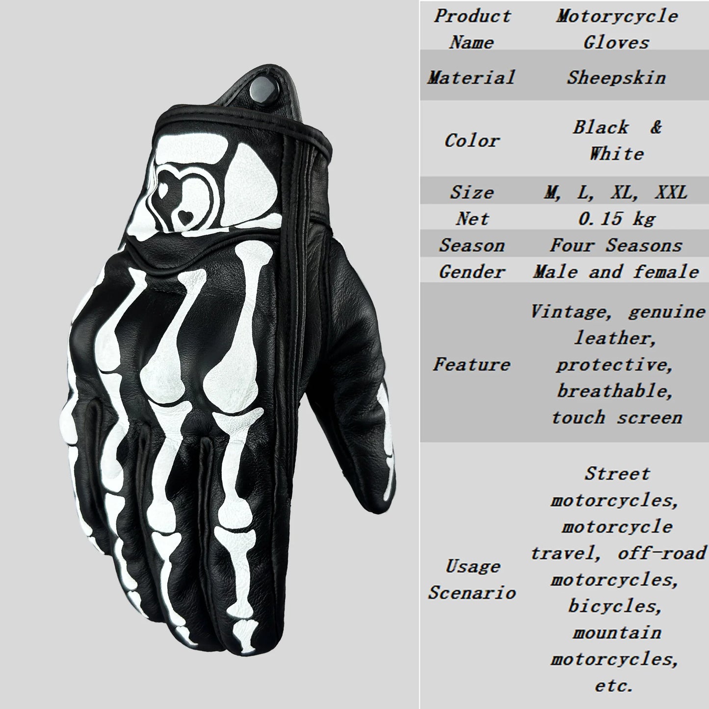 Skull Design Touch Screen Motorcycle Gloves