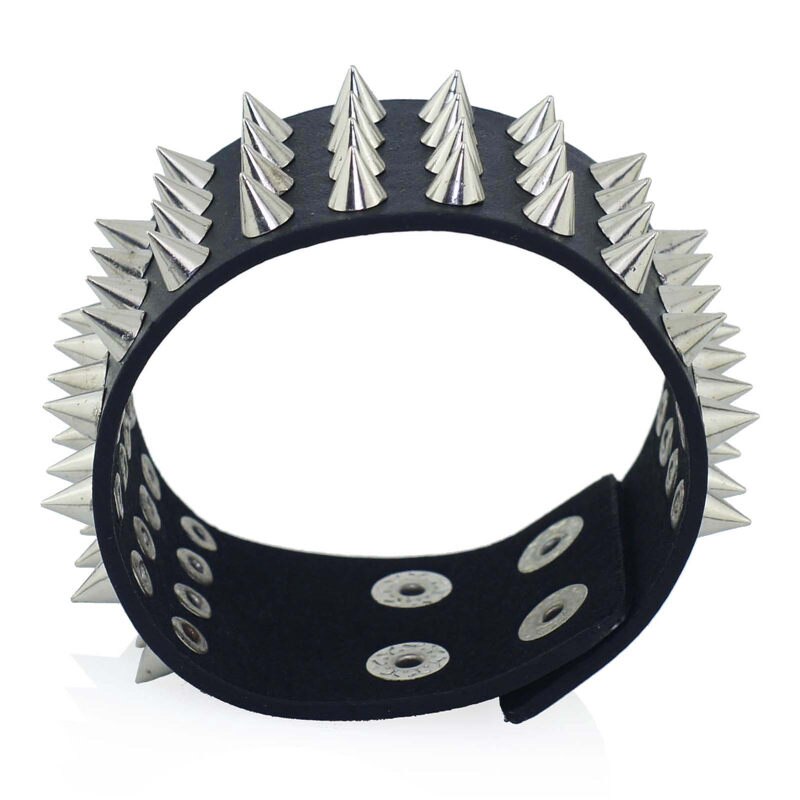 Four Row Cuspidal Spikes Rivet Stud Leather Bracelet