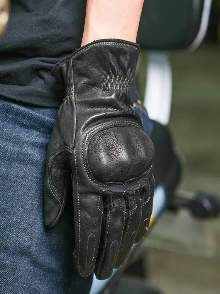 Retro Leather Touch Screen Motorcycle Gloves