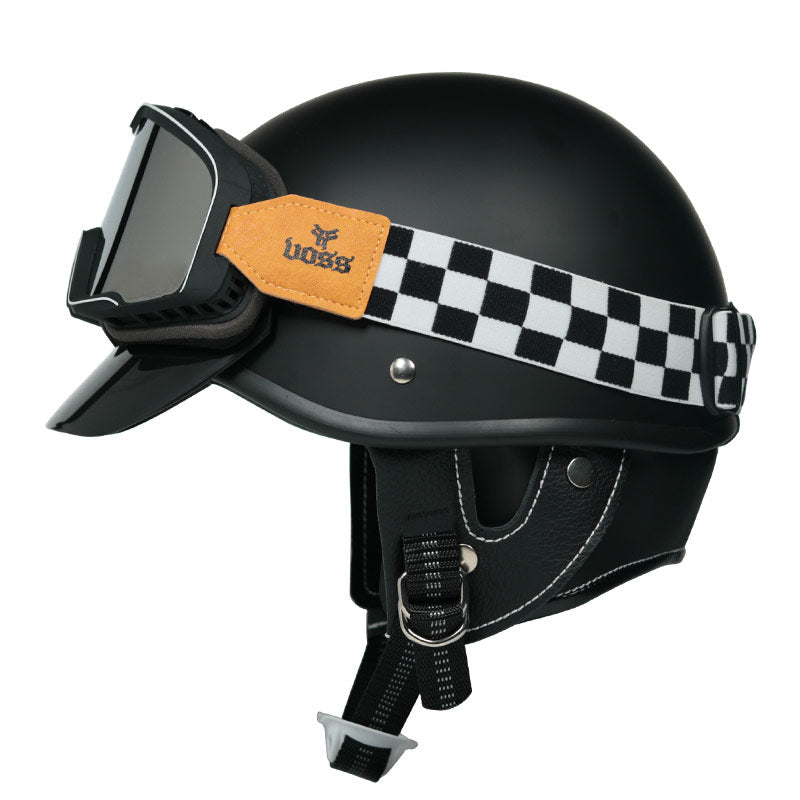 Retro Vintage Half Face Motorcycle Helmet with Glasses