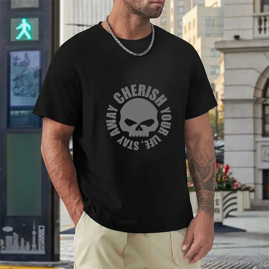 Skull Pattern Round Neck Cotton T-shirt