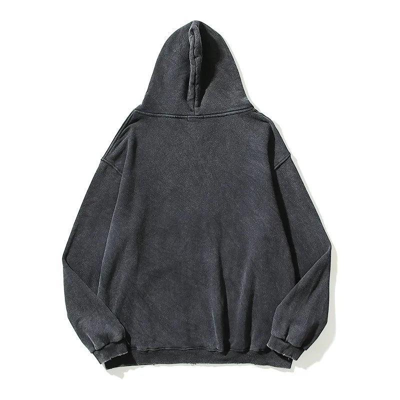 Gray Retro Washed Dirty Cut Zip Hooded