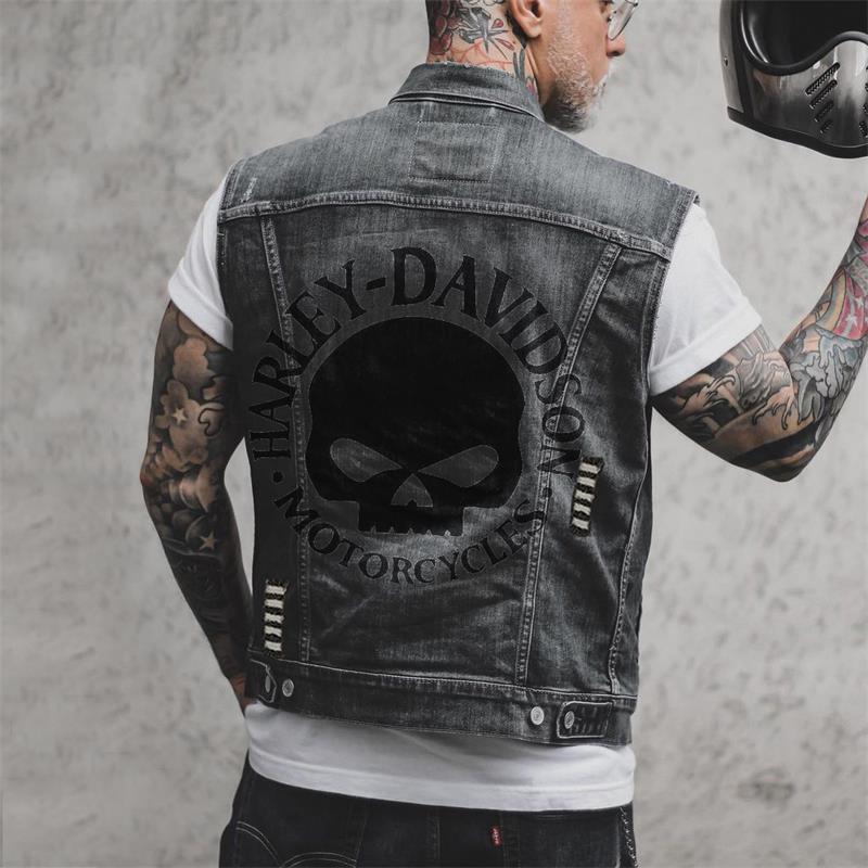 Denim Jeans H D Skull Logo Printed Vest