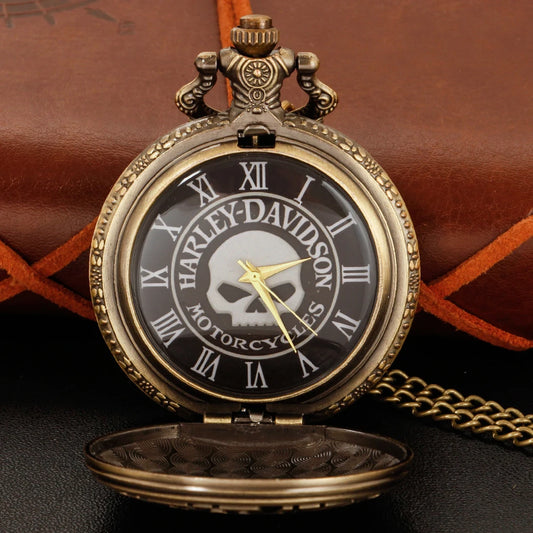 Vintage Classic HD Skull Logo Round Pocket Watch