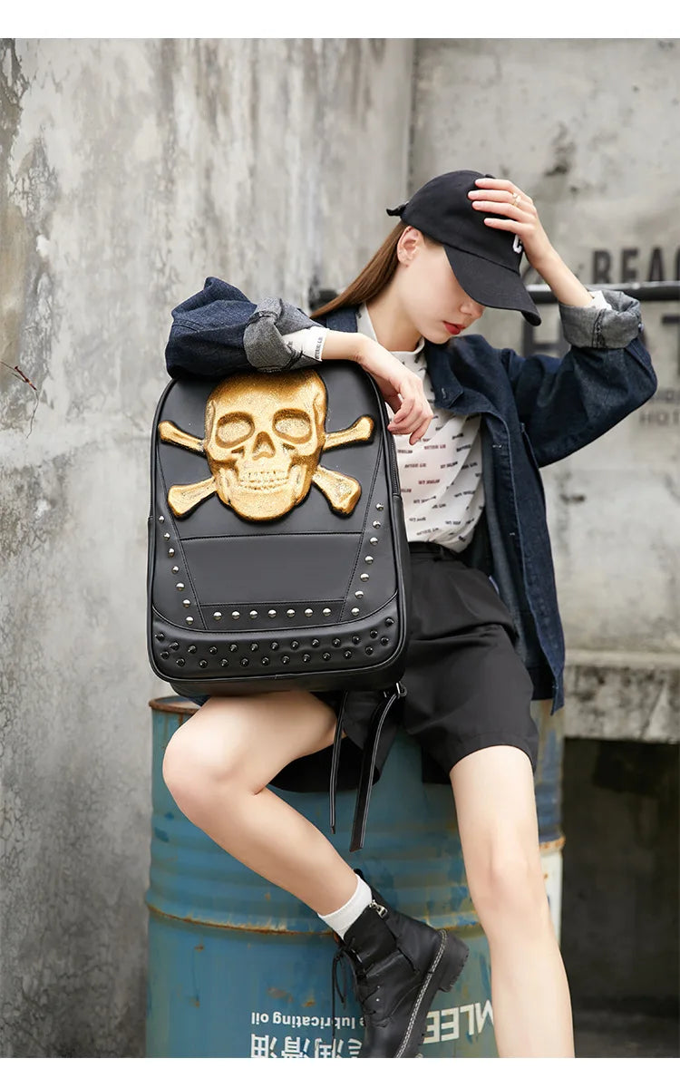 3D Skull Leather Travel Backpack