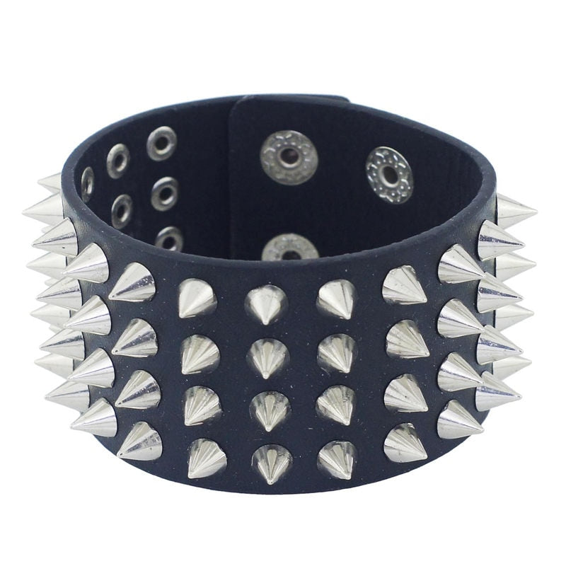 Four Row Cuspidal Spikes Rivet Stud Leather Bracelet