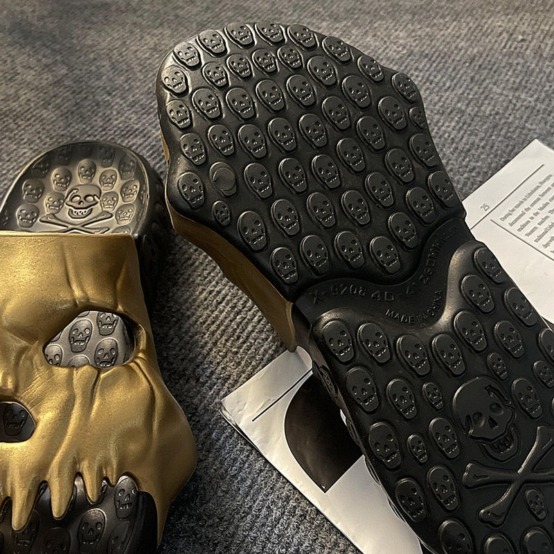 Personalized Skull Design Gold Slippers