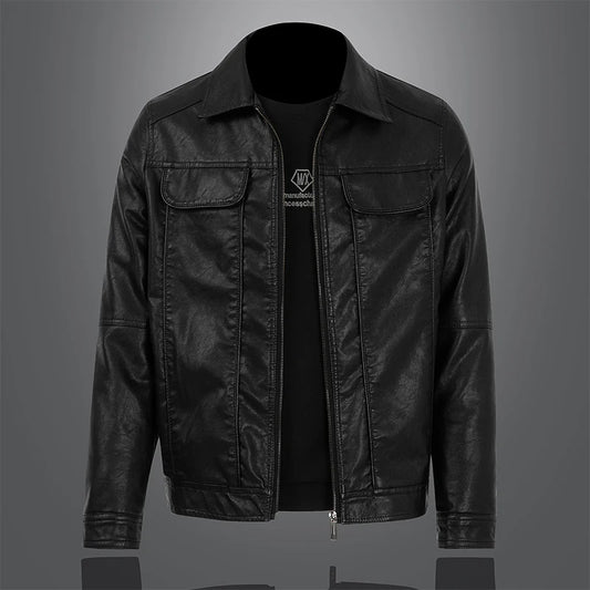 Black Faux Leather Warm Winter Bomber Jacket