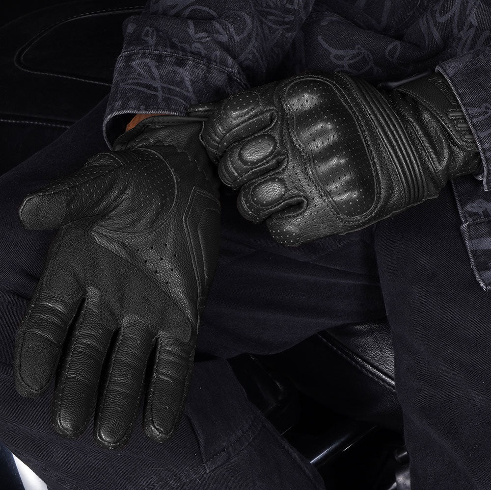 Black Motorcycle Leather Vintage Gloves