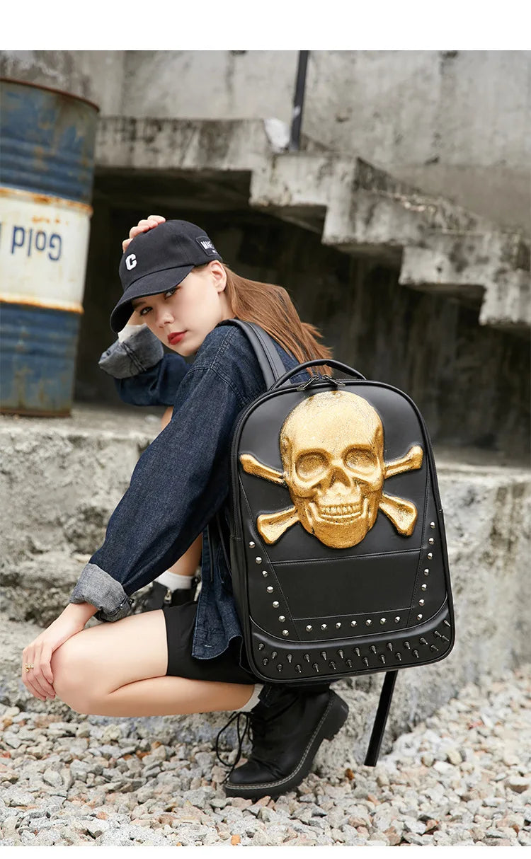 3D Skull Leather Travel Backpack