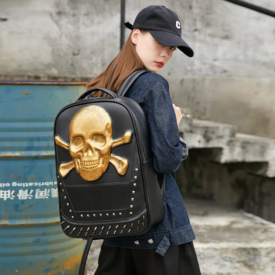 3D Skull Leather Travel Backpack