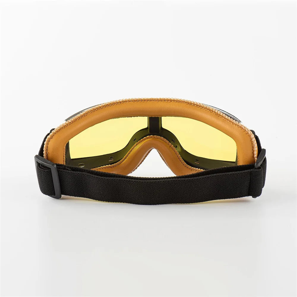 Retro Motorcycle Pilot Windproof Leather Glasses