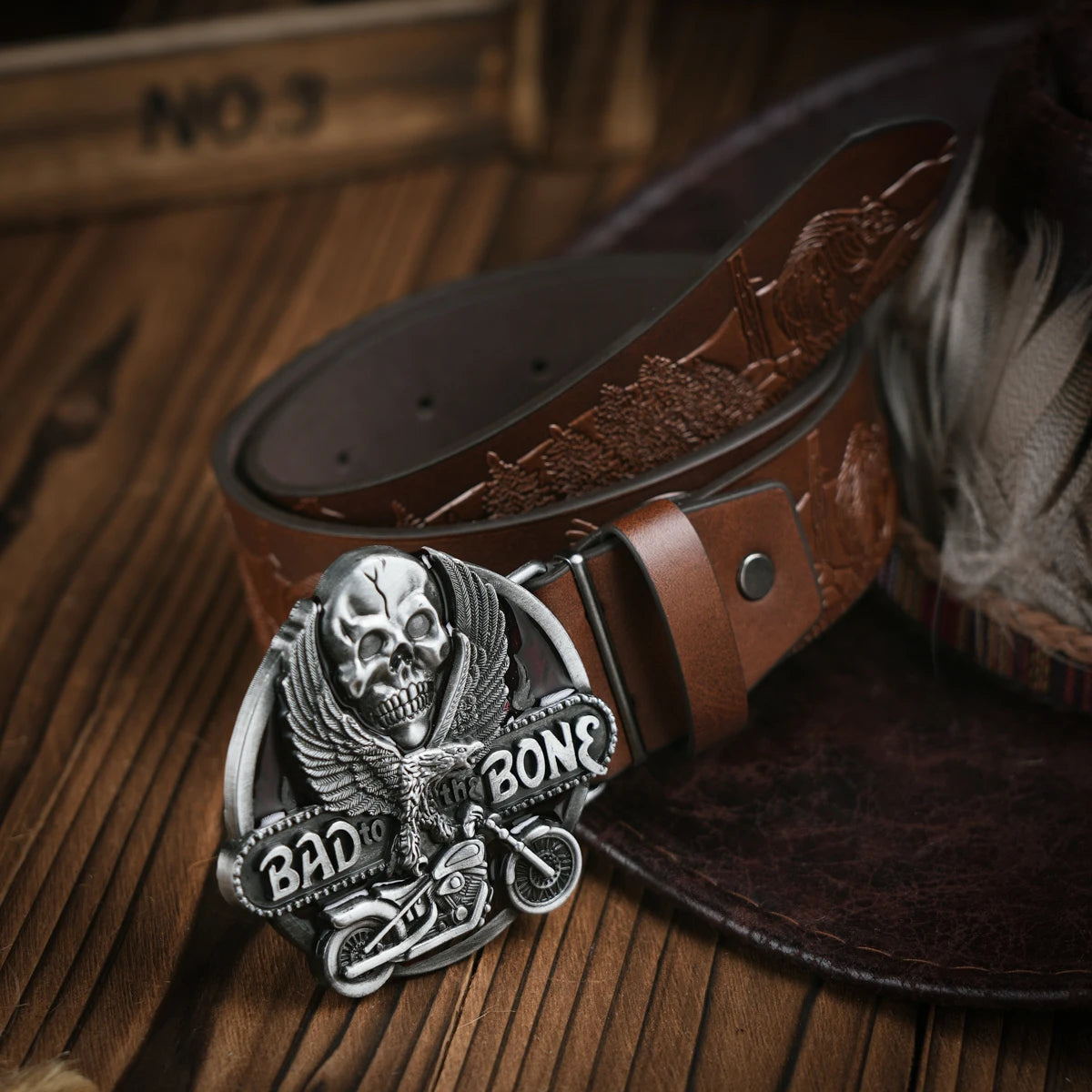 Bad Bone Skull Motorcycle Buckle Cowboy PU Leather Belt