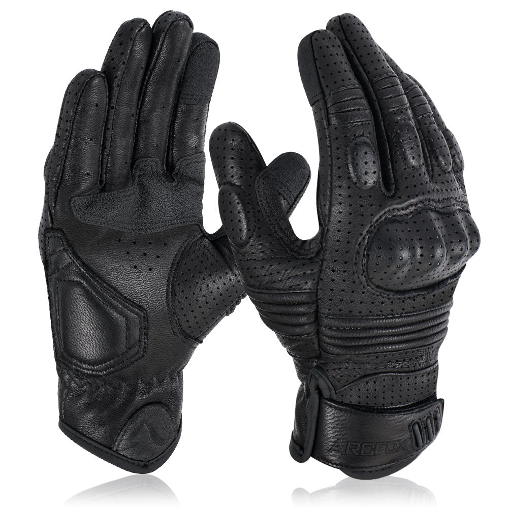 Black Motorcycle Leather Vintage Gloves