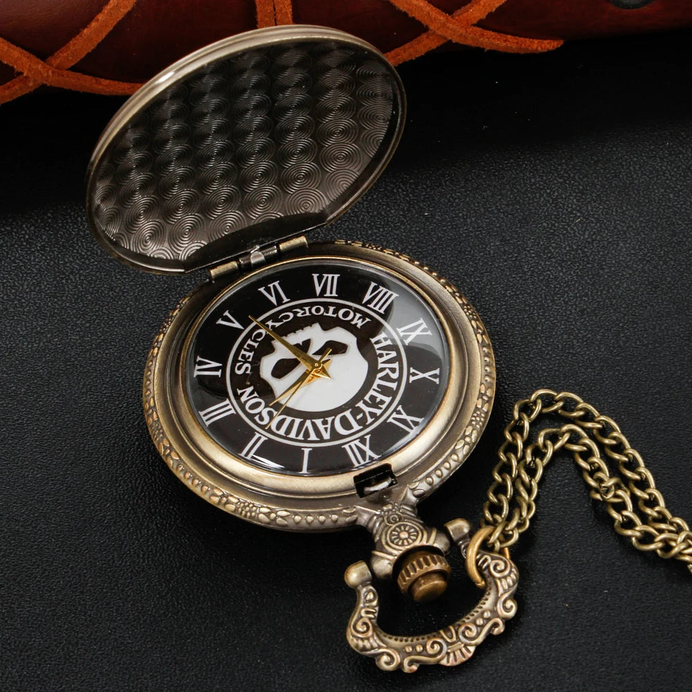 Vintage Classic HD Skull Logo Round Pocket Watch