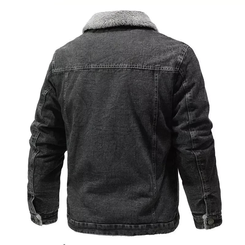 Lapel Lamb Hair Thickened Warm Denim Jacket