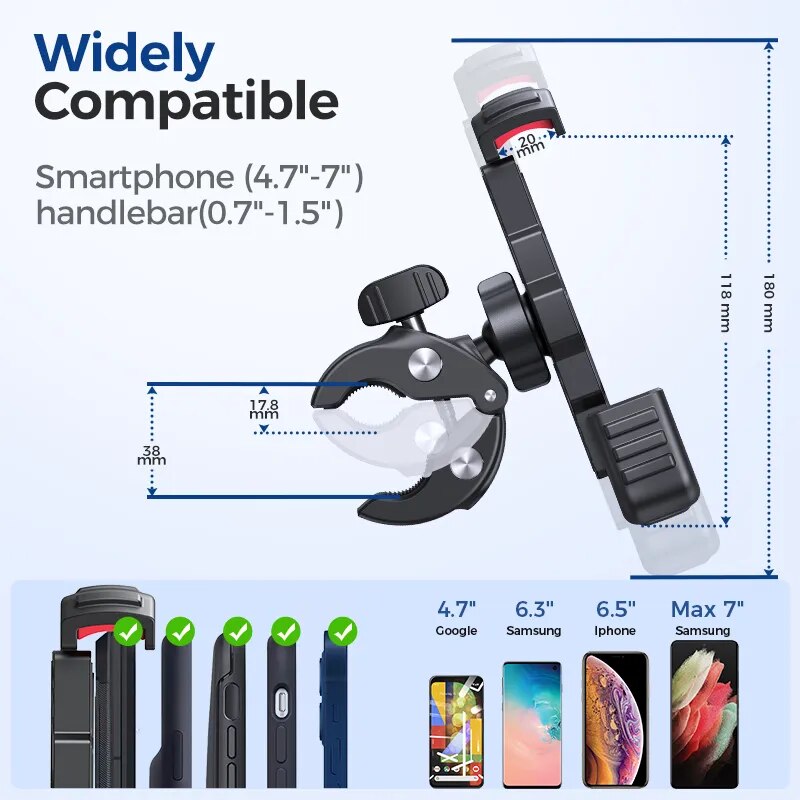 Aluminum Alloy Mount with Vibration Dampener Motorcycle Phone Holder