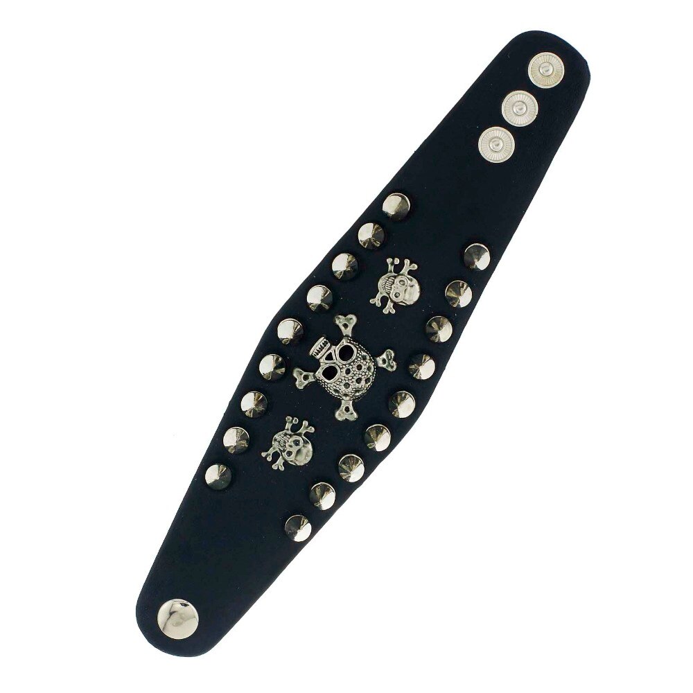 Rock Spikes Rivet Gothic Skeleton Skull Biker Leather Bracelet