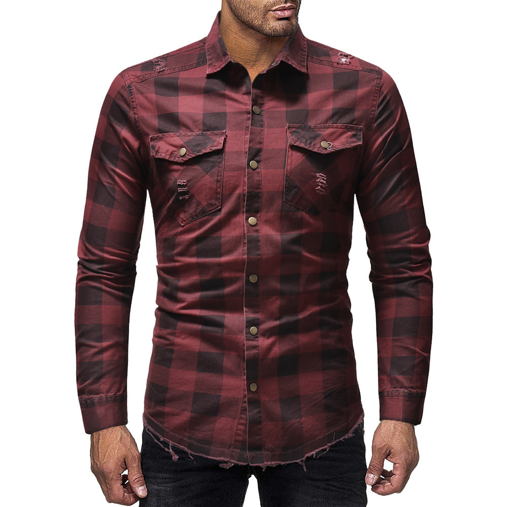 Plaid Denim Cotton Shirt for Riders