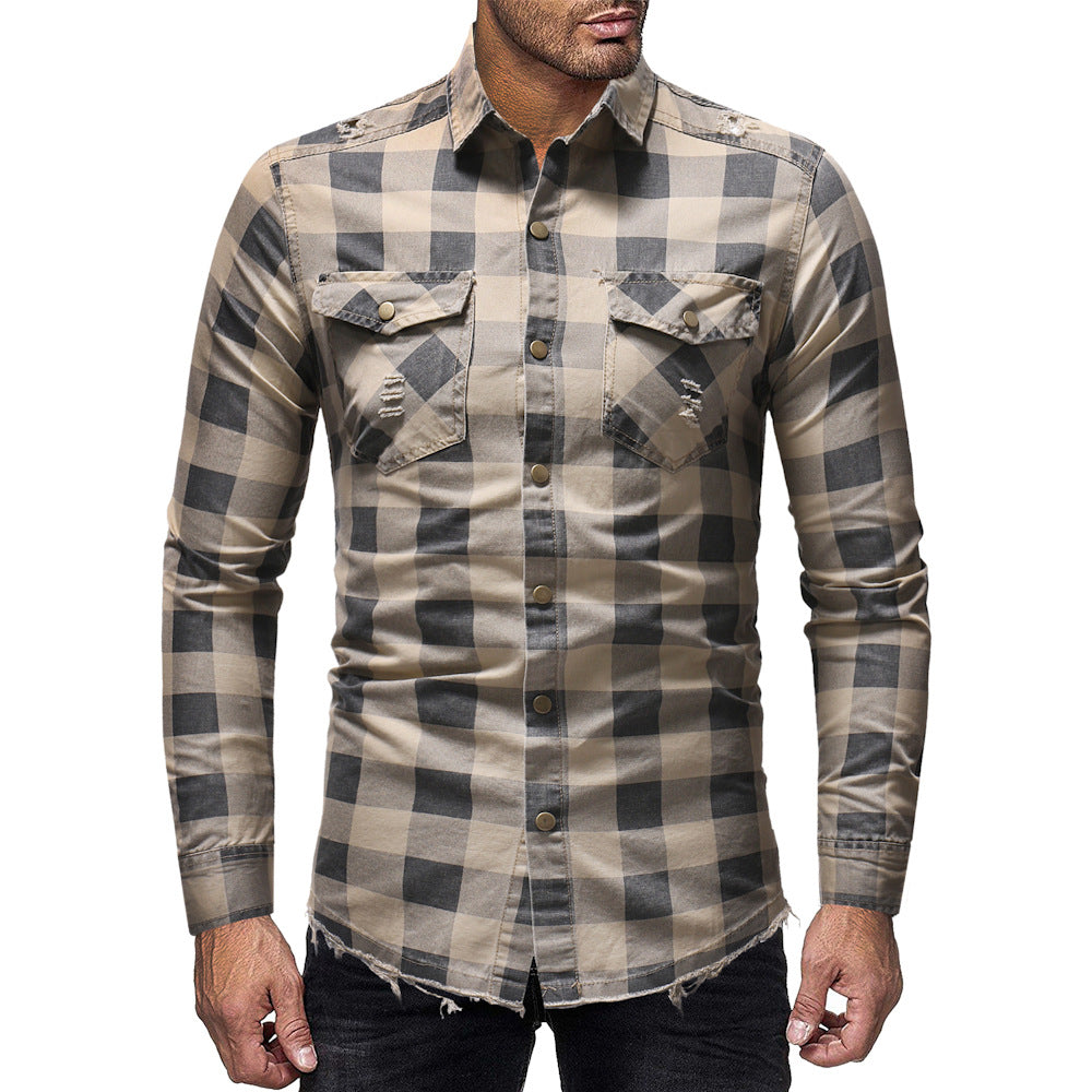 Plaid Denim Cotton Shirt for Riders