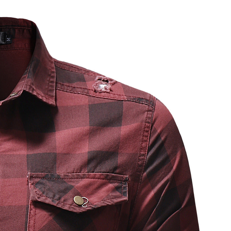 Plaid Denim Cotton Shirt for Riders