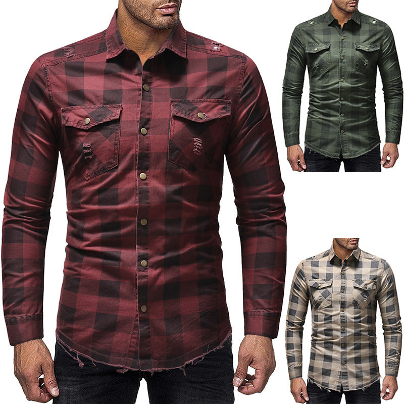 Plaid Denim Cotton Shirt for Riders