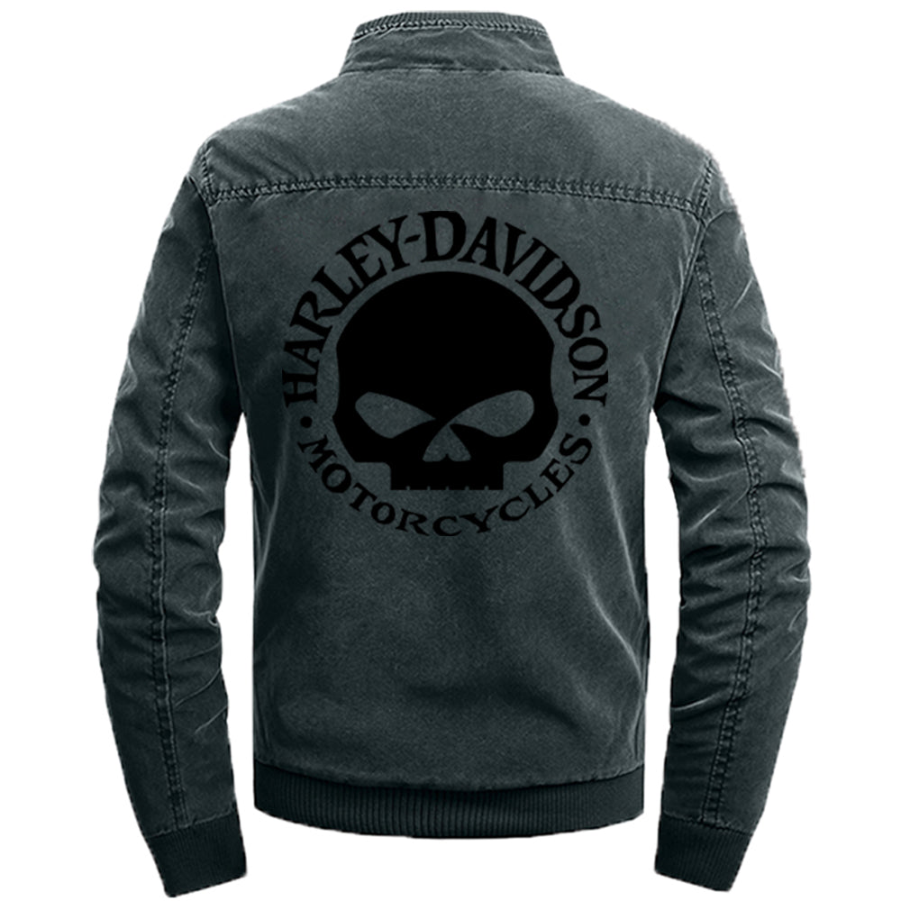 Stand Collar H D Skull Logo Cotton Jacket