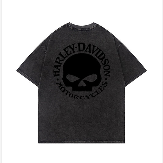 H D Skull Logo Washed Cotton Short Sleeve T-shirt