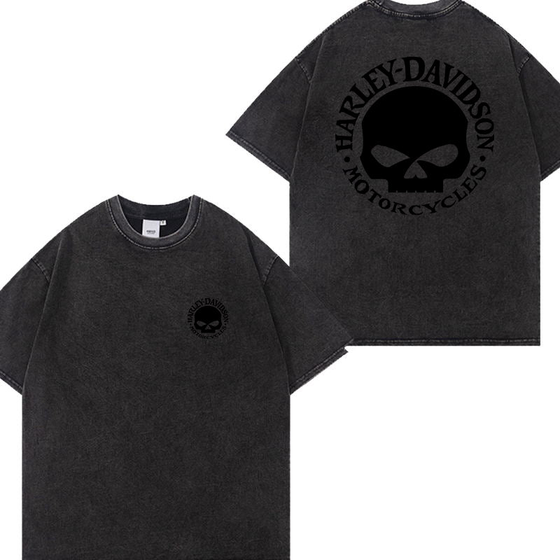 H D Skull Logo Washed Cotton Short Sleeve T-shirt