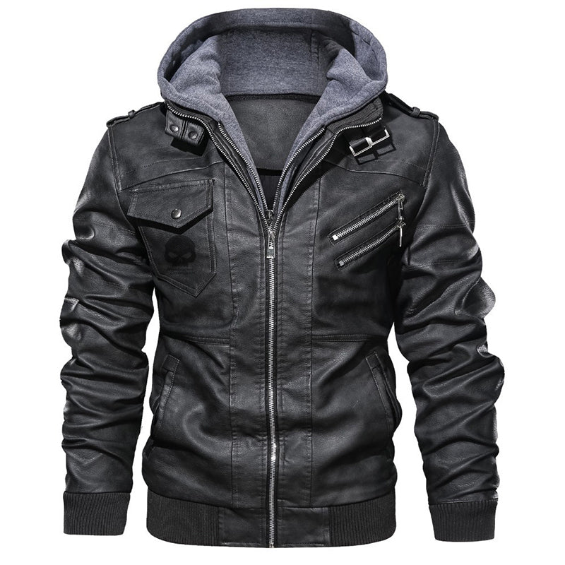 Punk Skull Logo PU Leather Jacket