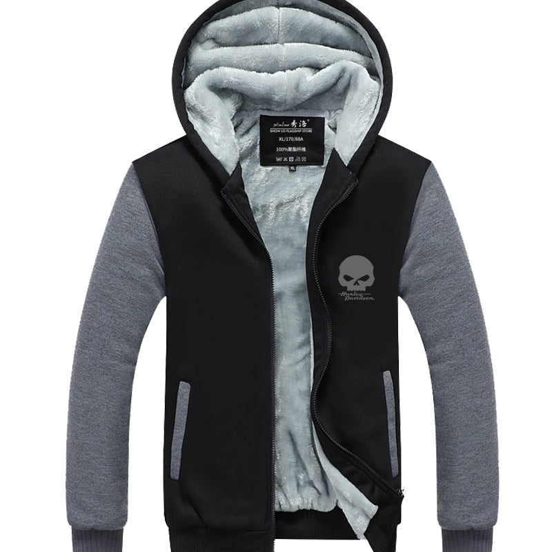 H D Punk Skull Logo Warm Fleece Hoodie