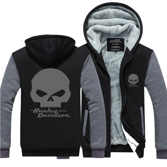 H D Punk Skull Logo Warm Fleece Hoodie