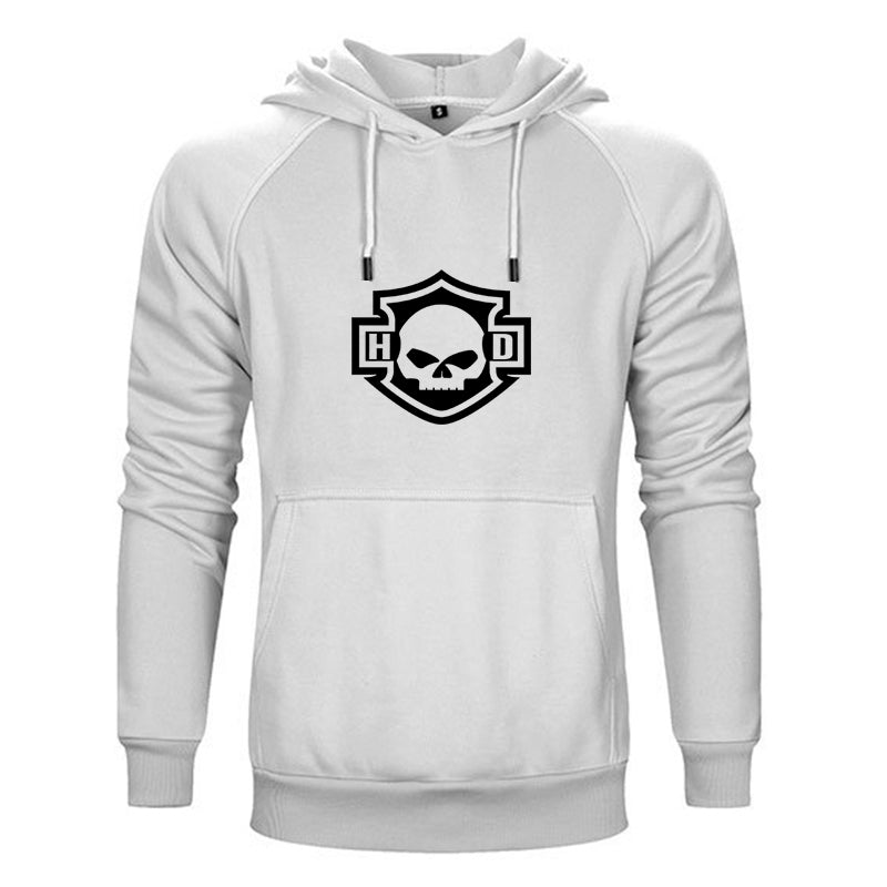 H D Skull Outline Logo Both Side Print Cotton Hoodie