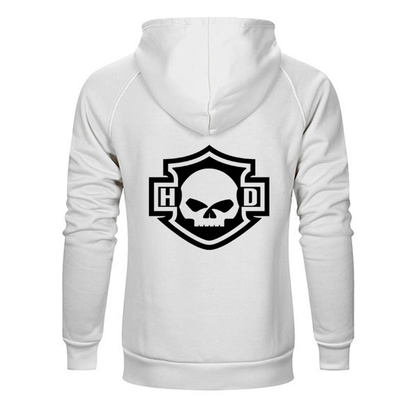 H D Skull Outline Logo Both Side Print Cotton Hoodie