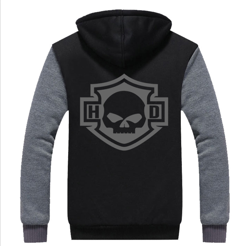 H D Skull Outline Logo Warm Fleece Hoodie