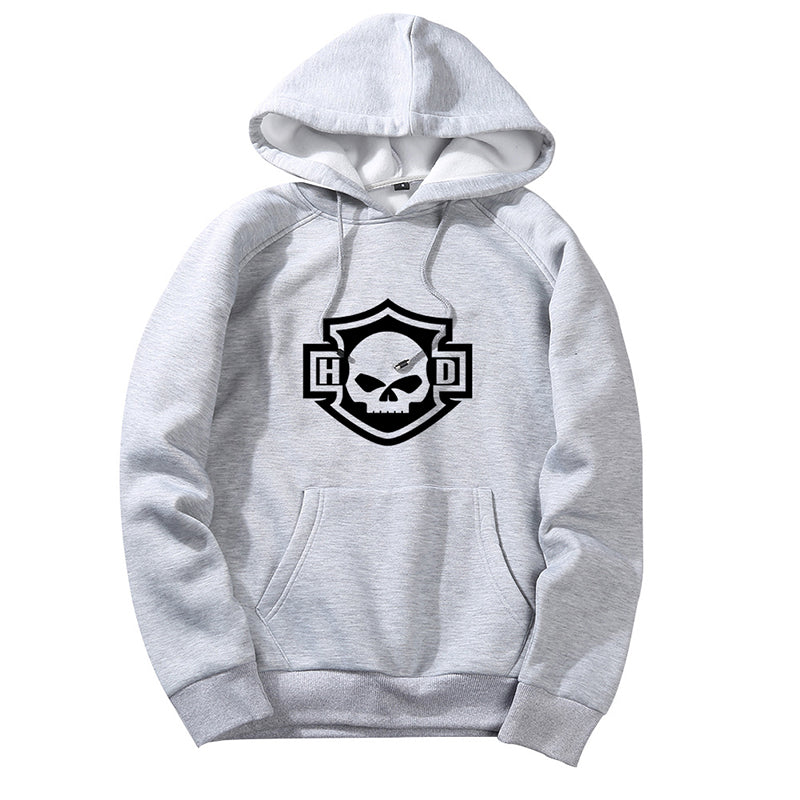 H D Skull Outline Logo Cotton Hoodie