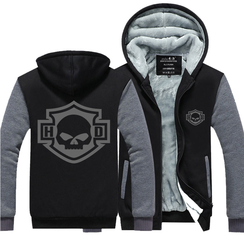 H D Skull Outline Logo Warm Fleece Hoodie