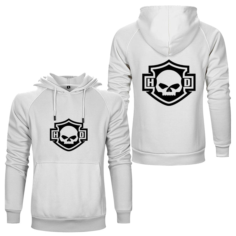 H D Skull Outline Logo Both Side Print Cotton Hoodie