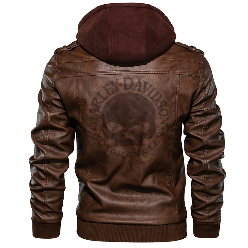 H D Skull Logo PU Leather Jacket
