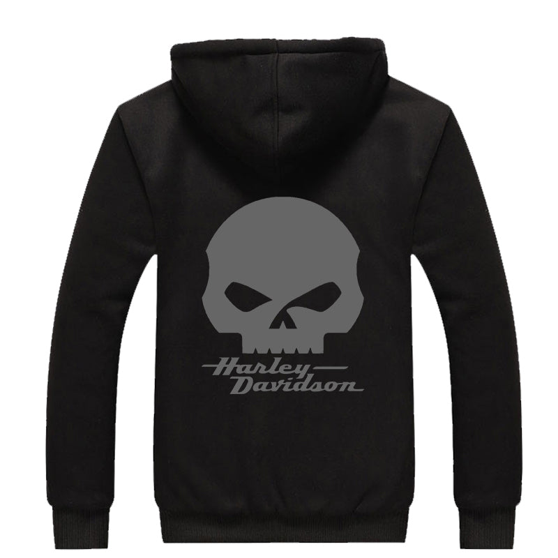 H D Punk Skull Logo Warm Fleece Hoodie