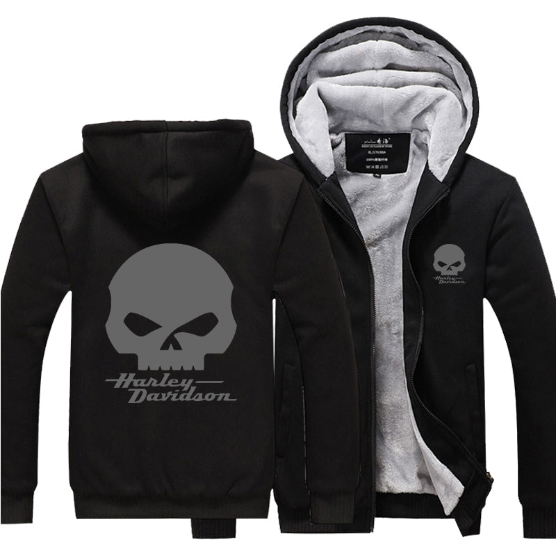 H D Punk Skull Logo Warm Fleece Hoodie