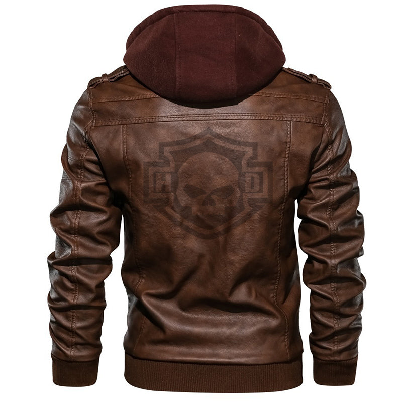 H D Skull Outline Logo PU Leather Jacket