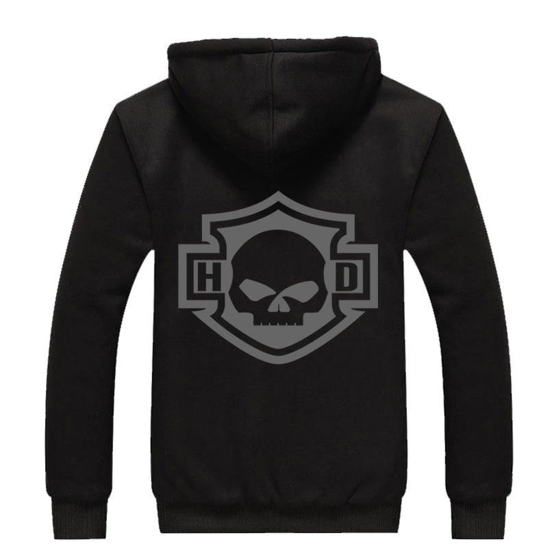 H D Skull Outline Logo Warm Fleece Hoodie