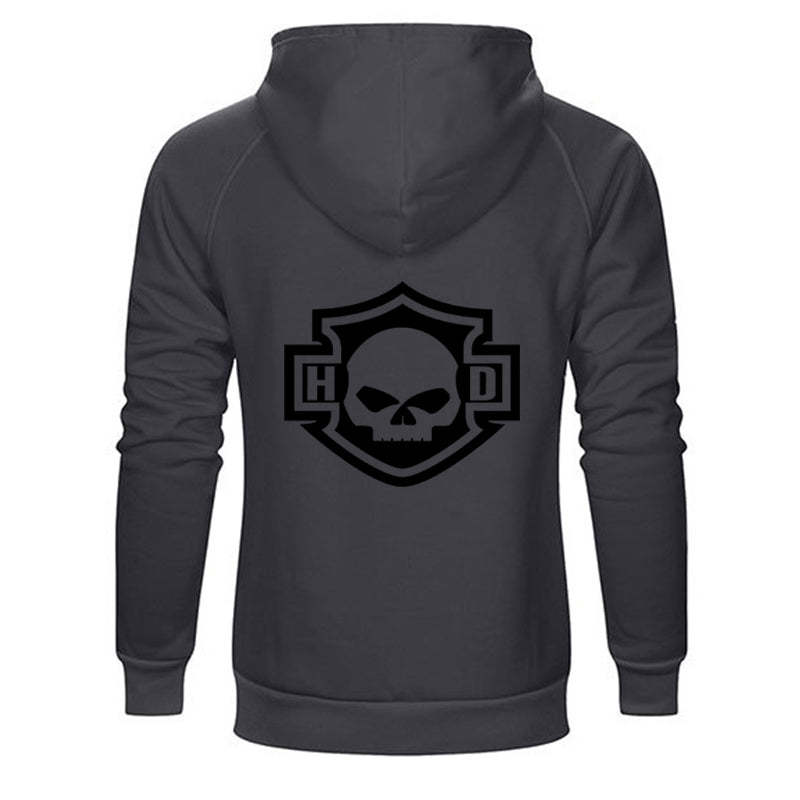 H D Skull Outline Logo Both Side Print Cotton Hoodie