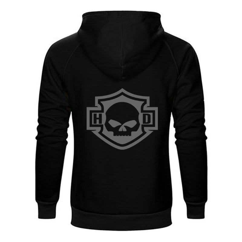 H D Skull Outline Logo Both Side Print Cotton Hoodie