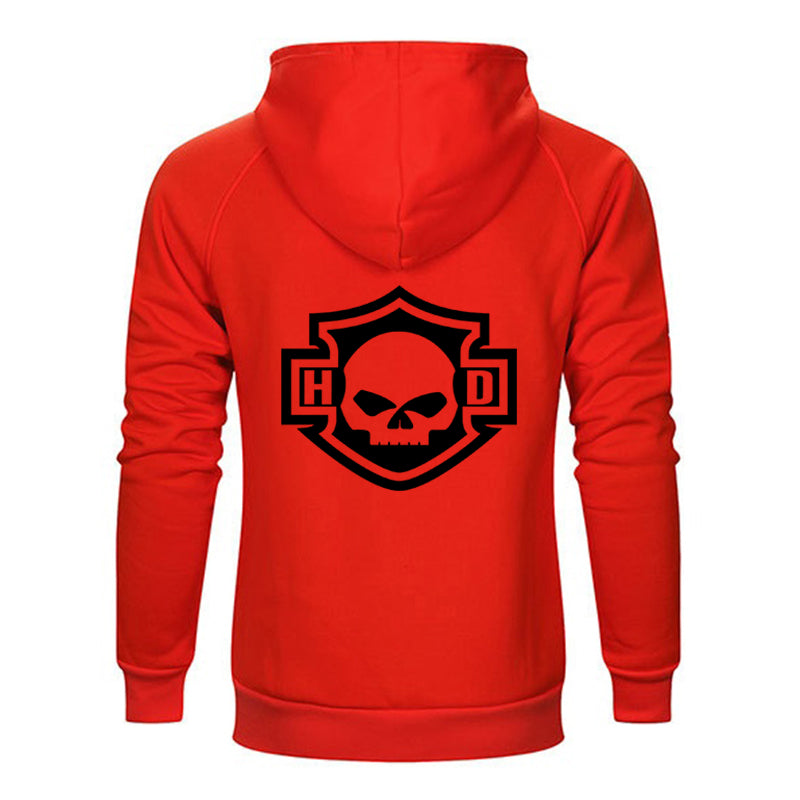 H D Skull Outline Logo Both Side Print Cotton Hoodie