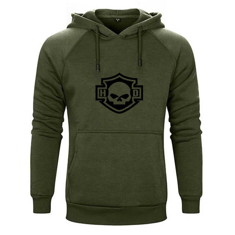 H D Skull Outline Logo Both Side Print Cotton Hoodie