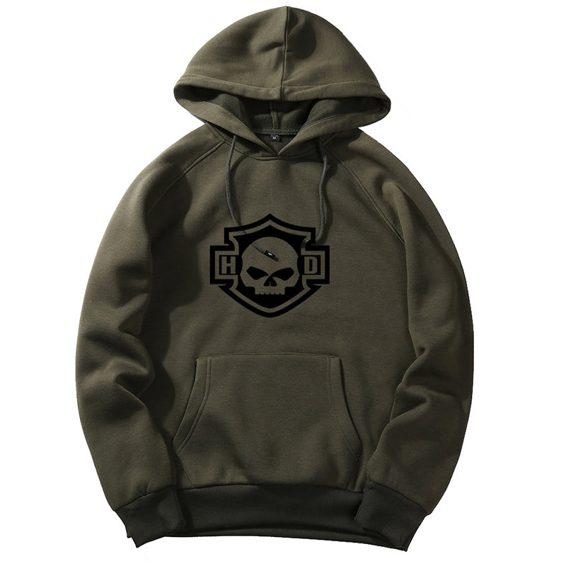 H D Skull Outline Logo Cotton Hoodie