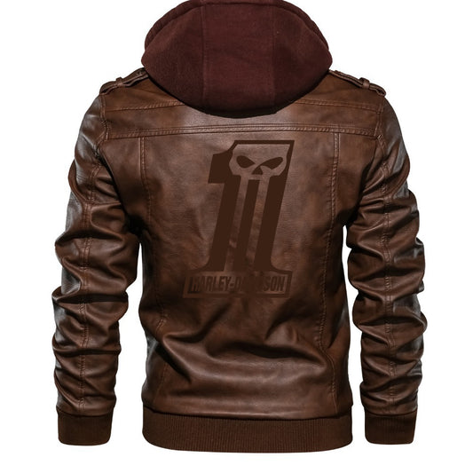 H D One Logo PU Leather Jacket