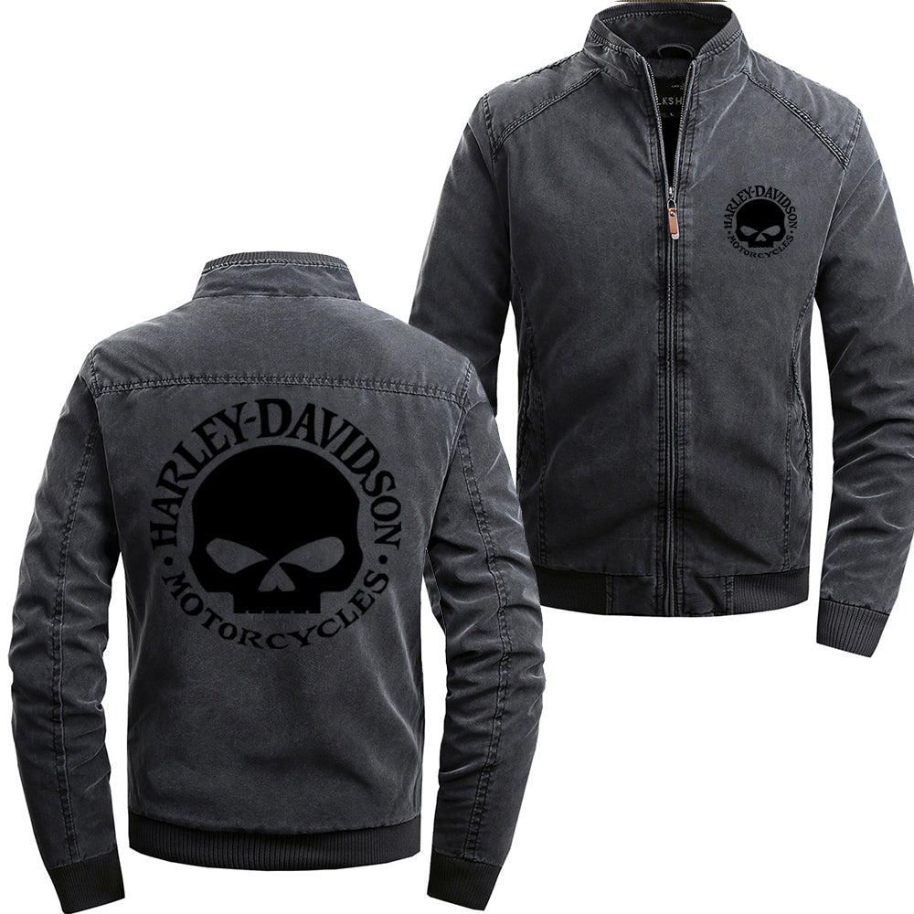 Stand Collar H D Skull Logo Cotton Jacket